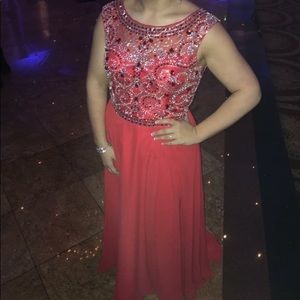 Red beaded prom dress
